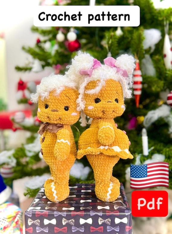 Crochet set 2 in 1 crochet gingerbread pattern,PDF file in English