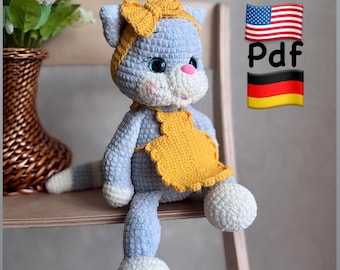 Amigurumi crochet Cat Pattern PDF in English and German