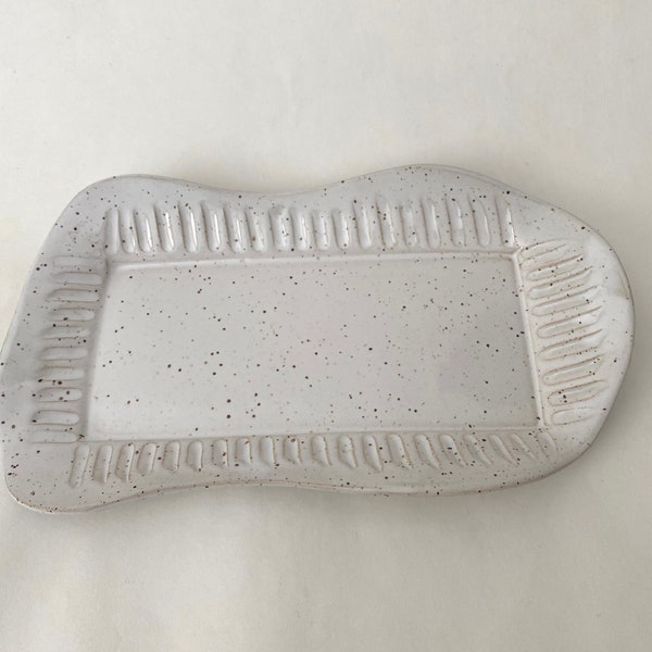 white speckled ceramic platter for sushi, cheese, crackers, perfect wedding shower gift