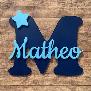 Placa para nombre para habitación infantil: letra con nombre de madera, con estrella o corazón
