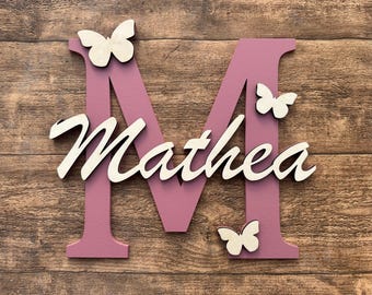 Personalized door sign, nameplate, children's room, letter, with motif