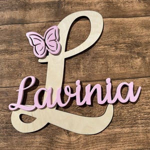 Placa de puerta de madera personalizada con nombre, placa para habitación infantil, letras de madera, con motivo