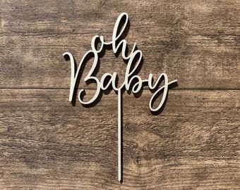 Tortenstecker, Cake Topper, Kuchenstecker "Oh Baby" aus Holz, Natur