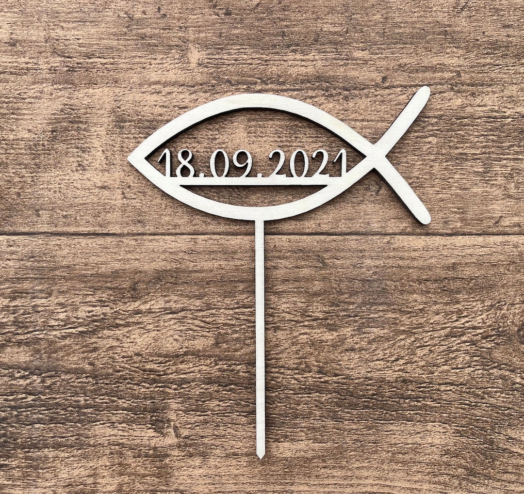 Fish Cake Topper, Cake Topper, Cake Topper With Date Made of Wood ...