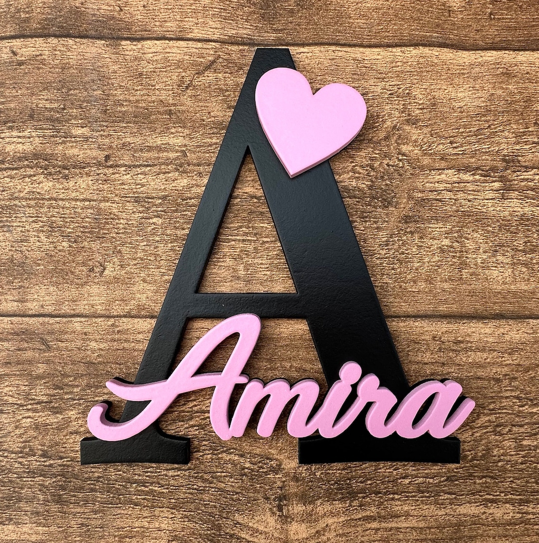 Amira | Letter Name Tag | Heart - Etsy