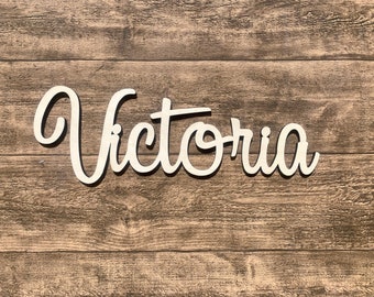 Nameplate, lettering, desired name made of wood, natural