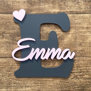 Placa para puerta, placa para nombre, habitación infantil, letra, con estrella o corazón