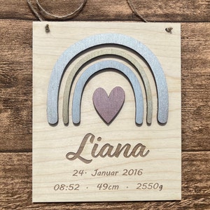 Personalisiertes Holzschild, Namensschild aus Holz| mit Geburtsdaten| Regenbogen