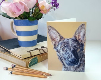 German Shepherd Dog Greeting Card - Artist Colour Pencil Print Rosie - Blank Any Occasion - Dog Lover Cards