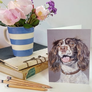 Inglese Springer Spaniel Dog Biglietto d'auguri - Artista Colore Matita Stampa Bonnie - Vuoto Ogni Occasione - Dog Lover Liver & White Spaniel