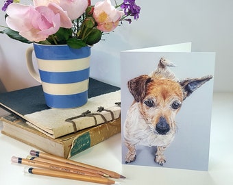 Jack Russell Terrier Dog Greeting Card - Artist Colour Pencil Print Dipsey - Blank Any Occasion - Dog Lover Cards