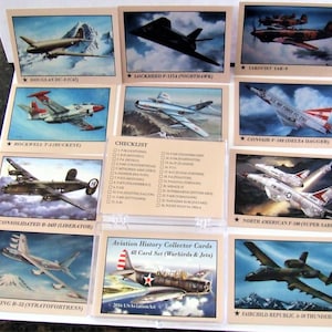 De complete set van 48 kaarten met educatieve verzamelkaarten luchtvaartgeschiedenis. Combineert sets #1 en #2 met een nieuwe omslagkaart en checklist.