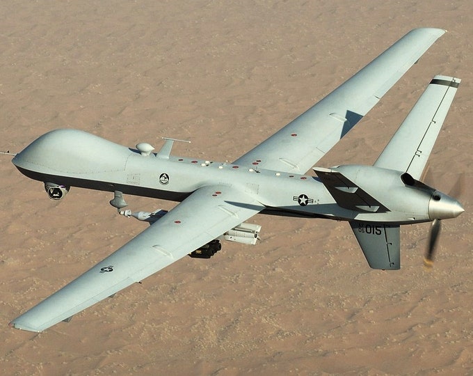 Framed 4" X 6" Print of a General Atomics MQ-9 "Reaper" Surveillance Drone. Hang on a wall or Display on a shelf or desk.