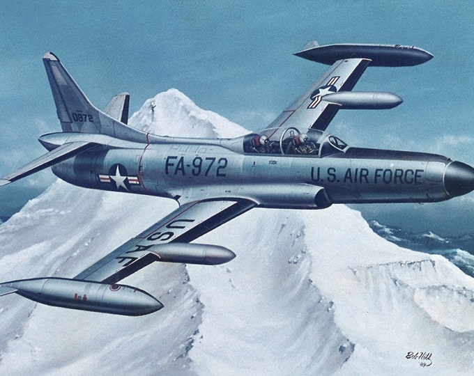 Framed 4" X 6" Print of a Lockheed F-94C "Starfire" on a training mission.  Hang on a wall or display on a shelf or desk.