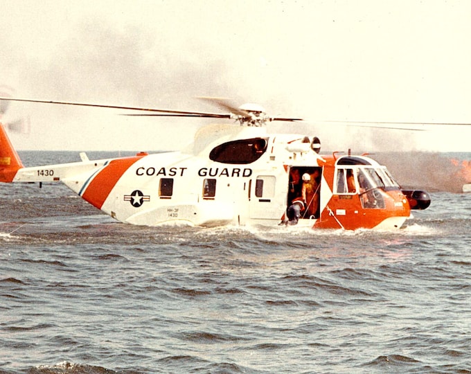 Wall Mounted Keychain Rack with a print of a US Coast Guard Sikorsky HH-3F "Pelican" helicopter.  Always know where your keys are!