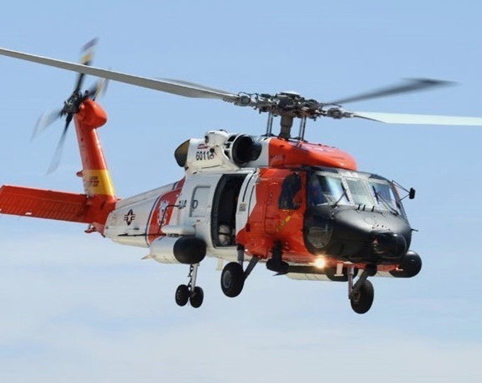 Framed 4" X 6" Print of a USCG Sikorsky MH-60 - "Jayhawk" Rescue Helicopter.  Hang on a wall or display on a shelf or desk.