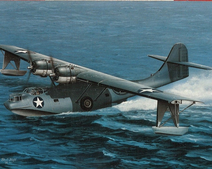 Framed 4" X 6" Print of a Consolidated PBY "Catalina" on a rescue mission. Hang on a wall or display on a shelf or desk.