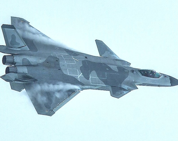 Framed 4" X 6" Print of a Chengdu J-20 "Mighty Dragon." stealth aircraft.  Made to hang on a wall or display on a shelf or desk.