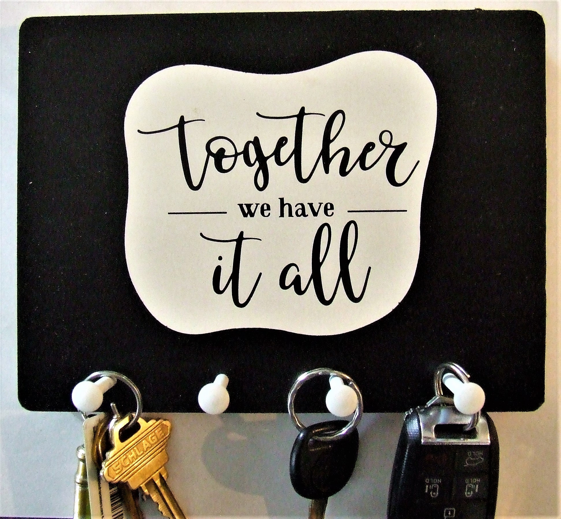 Wall Mounted Keychain Holder Rack with Inspirational saying Together