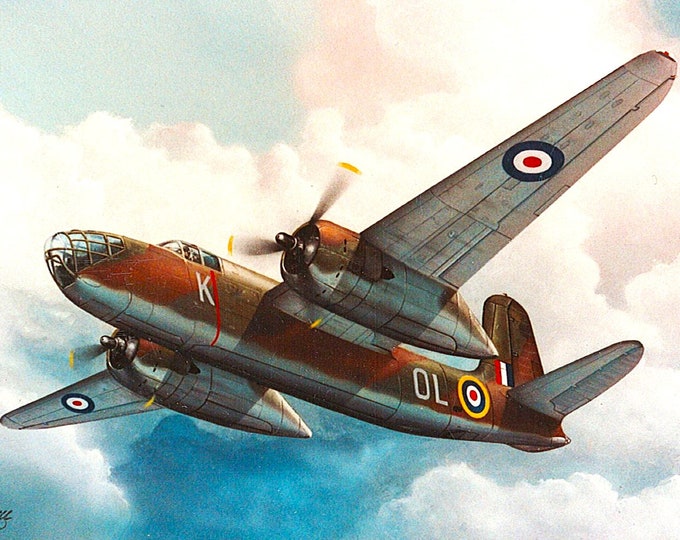 Framed 4" X 6" Print of a painting of a RAF Douglas MKIII "Boston". Made to hang on a wall or display on a shelf or desk.