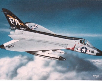 Framed 4" X 6" Print of a painting of a Douglas F-4D (F-6) "Skyray". Hang on a wall or display on a shelf or desk.