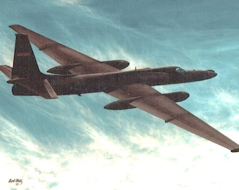 Framed 4" X 6" Print of a painting of a Lockheed U-2 "Dragon Lady". Designed to hang on a wall or display on a shelf or desk.