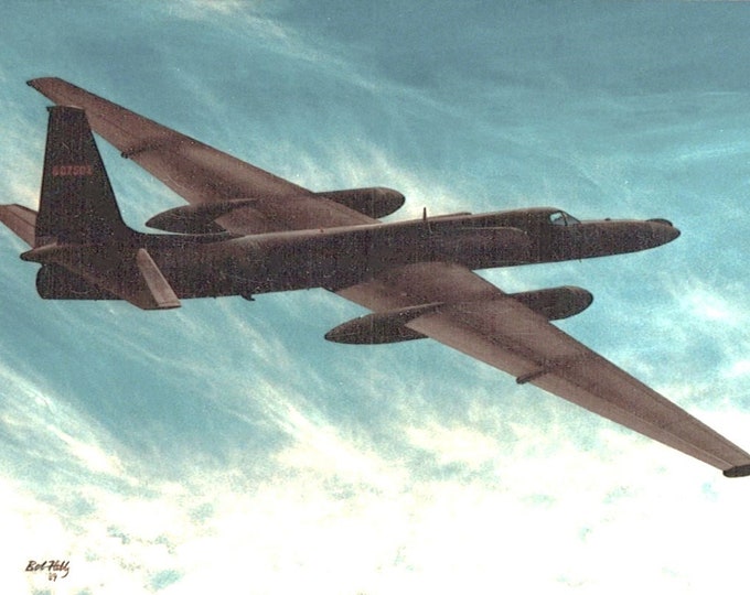 Framed 4" X 6" Print of a painting of a Lockheed U-2 "Dragon Lady". Designed to hang on a wall or display on a shelf or desk.