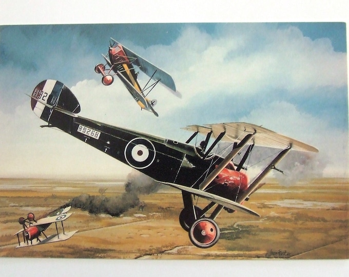 Framed 4" X 6" Painting of a 1918 Sopwith F.1 "Camel". Designed to hang on a wall or display on a shelf or desk.