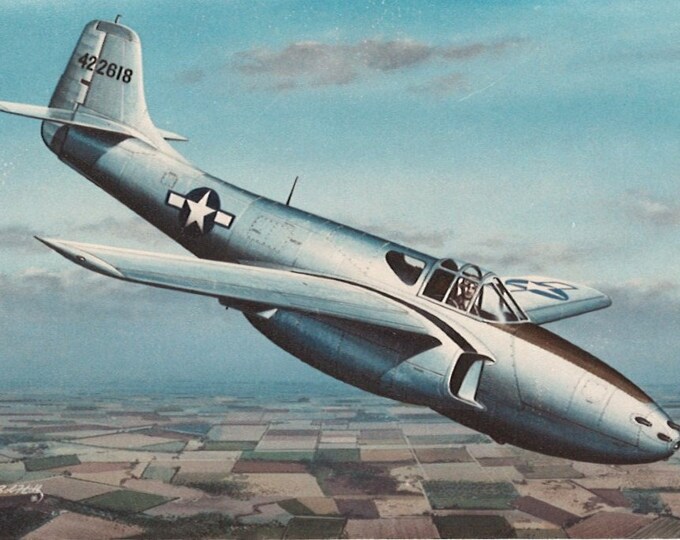 Framed 4" X 6" Print of a painting of a Bell P-59 "Airacomet".  Hang on a wall or display on a shelf or desk.