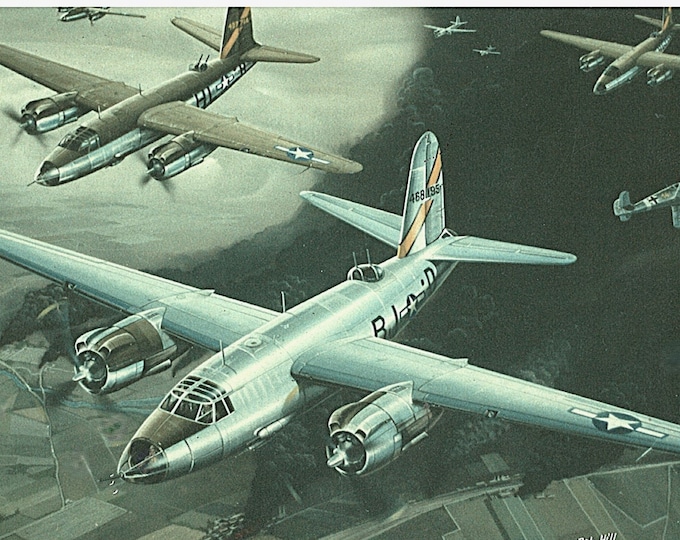 Framed 4" X 6" print of a painting of a WWII Martin B-26 "Marauder" bomber. Made to hang on a wall or display on a shelf or desk.