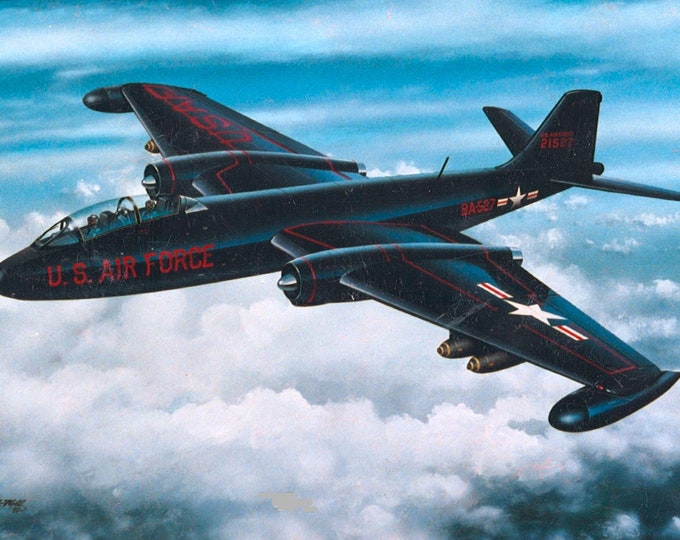 Framed 4" X 6" Print of a painting of a Martin B-57B "Canberra" over Vietnam.  Hang on a wall or display on a shelf or desk.