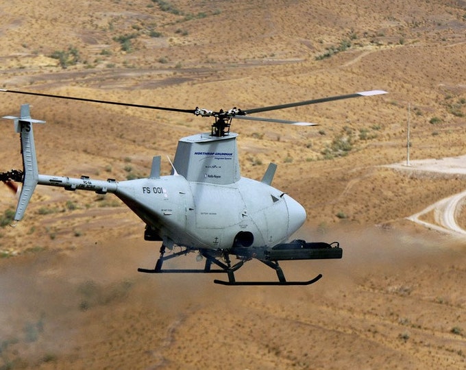 Framed 4" X 6" Print of a Northrup Grumman MQ-8B "Fire Scout" U.S. Navy Drone. Hang on a wall or Display on a shelf or desk.