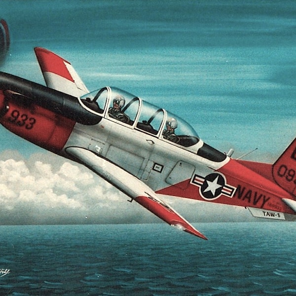 Framed 4" X 6" Print of a Beechcraft T-34C "Turbo-Mentor" on a training flight.  Hang on a wall or display on a shelf or desk.