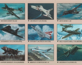 Set #2 - Aviation History Educational Collector Cards of Classic Warbirds and Jets in a plastic storage box