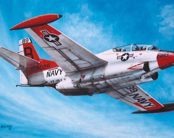 Framed 4" X 6" Print of a Painting of a North American T-2 "Buckeye" Naval training aircraft.  Hang on a wall or display on a shelf or desk.