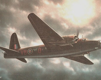 Framed 4" X 6" Print of a painting of a Vickers Wellington "MK II" WWII aircraft.  Designed to hang on a wall or display on a shelf or desk.