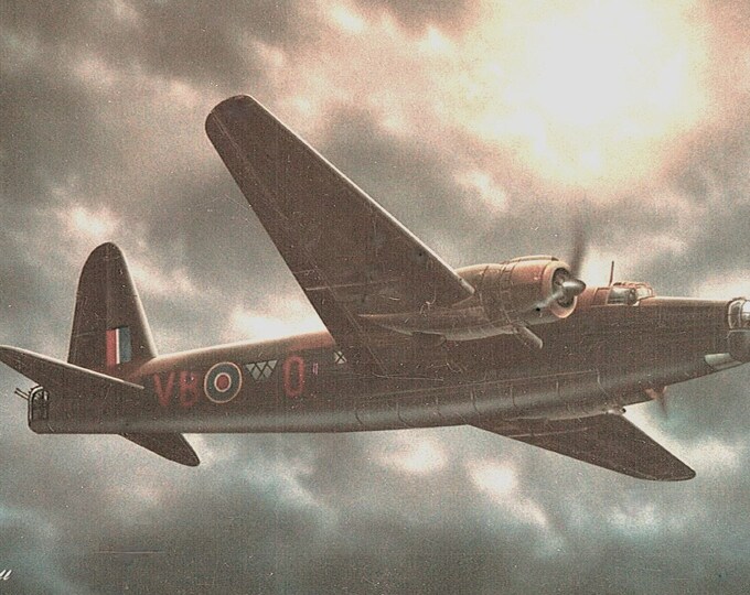 Framed 4" X 6" Print of a painting of a Vickers Wellington "MK II" WWII aircraft.  Designed to hang on a wall or display on a shelf or desk.