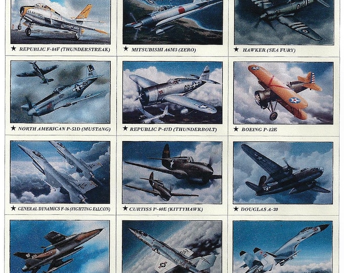 Set #1 - 24 Aviation History Educational Collector Cards of Classic Warbirds and Jets in a plastic storage box