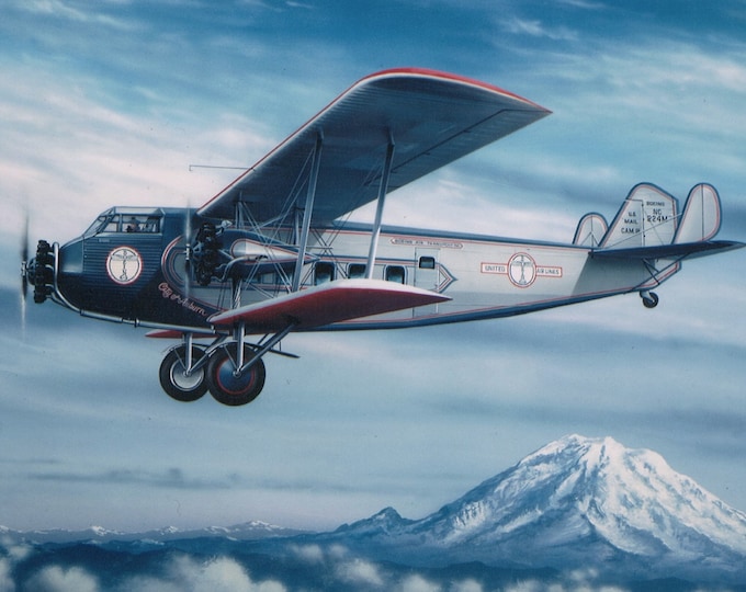 Framed 4" X 6" Print of a painting of a Boeing 80A-1, the "City of Auburn." Hang on a wall or display on a shelf or desk.