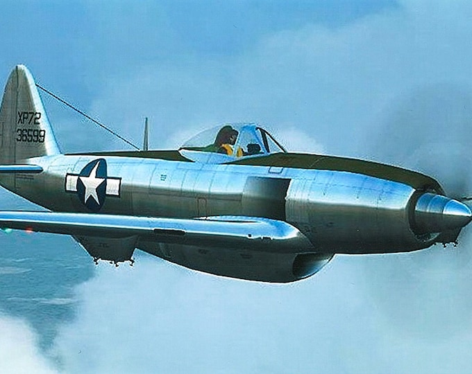 Framed 4"X6" print of a Republic XP-72 "Superbolt" Experimental aircraft.  Made to hang on a wall or display on a shelf or desk.