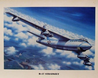 12" X 16" unframed print of a Boeing B-47 Stratojet bomber climbing to a higher altitude