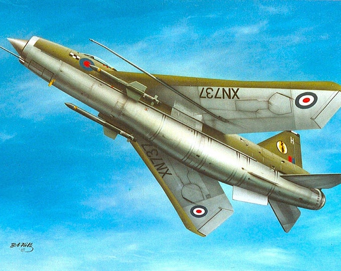 Framed 4" X 6" Print of a painting of an English Electric F-6 "Lightning." Designed to hang on a wall or display on a shelf or desk.