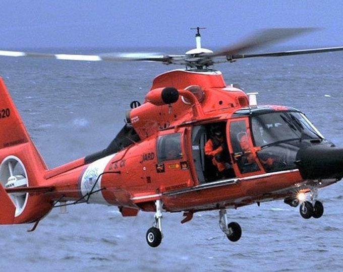 Framed 4" X 6" Print of a US Coast Guard Eurocopter MH-65 "Dolphin" Helicopter.  Hang on a wall or display on a shelf or desk.