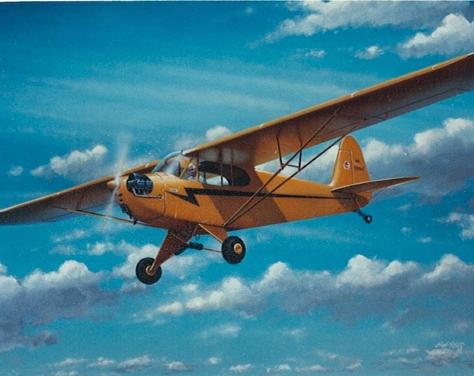 Framed 4" X 6" Print of a Painting of a Piper J-3 "Cub". Designed to hang on a wall or display on a shelf or desk.