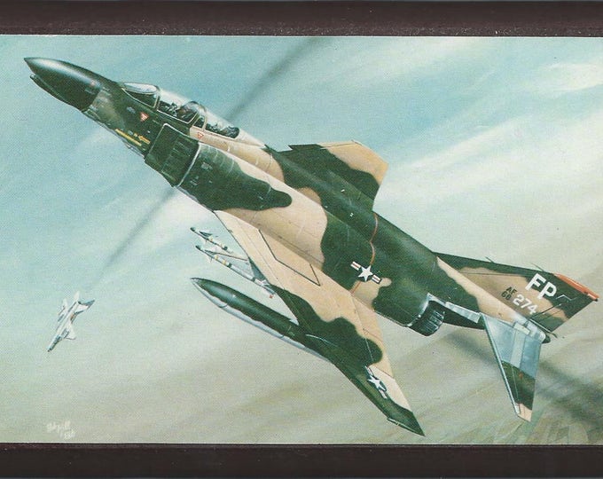 Framed 4" X 6" Painting of a McDonnell Douglas F-4 (Phantom). Designed to hang on a wall or displayed on a shelf or desk.