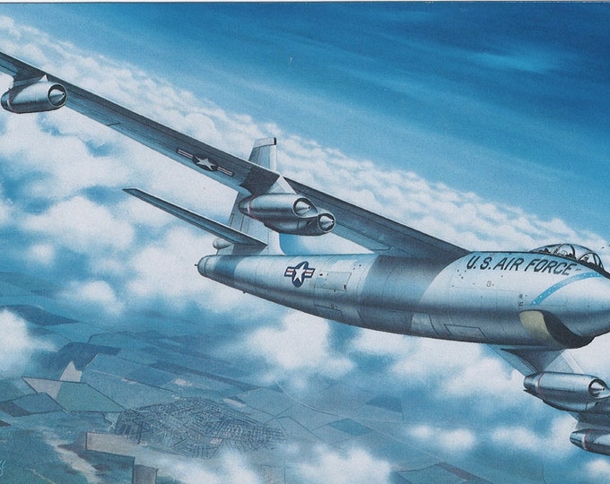 Framed 4" X 6 Print of a Boeing B-47 "Stratojet" climbing to altitude.  Hang on a wall or display on a shelf or desk.