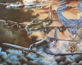 Framed 4" X 6" Print of Three Medal of Honor recipients' aircraft. Hang on a wall or display on a shelf or desk.