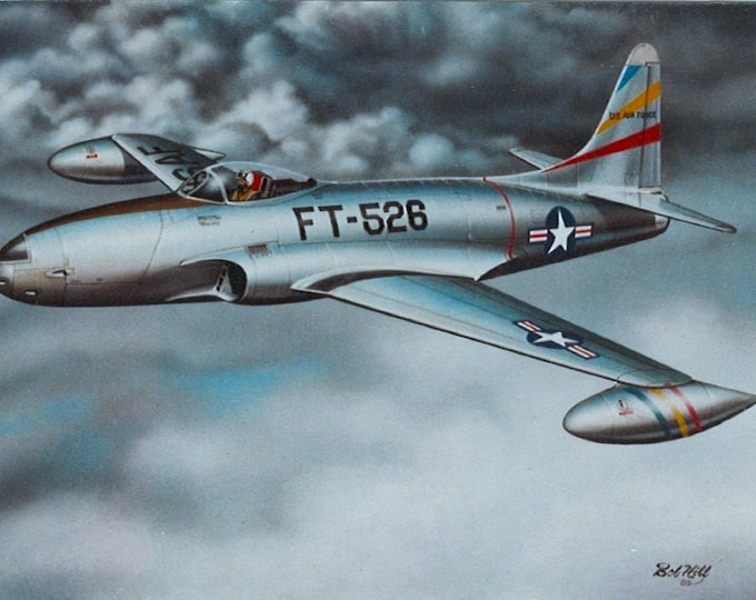 Framed 4" X 6" Print of a painting of a Lockheed P-80 (F-80) "Shooting Star."  Hang on a wall or display on a shelf or desk.