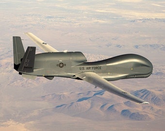 Framed 4" X 6" Print of a Northrup Grumman RQ-4 "Global Hawk" U.S.A.F. Drone. Hang on a wall or Display on a shelf or desk.