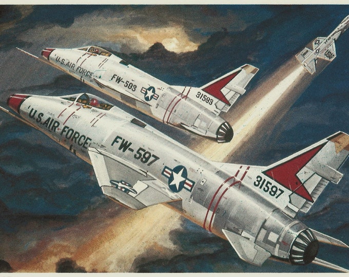 Framed 4" X 6" Print of a USAF North American F-100 "Super Sabre" jet.  Hang on a wall or display on a shelf or desk.